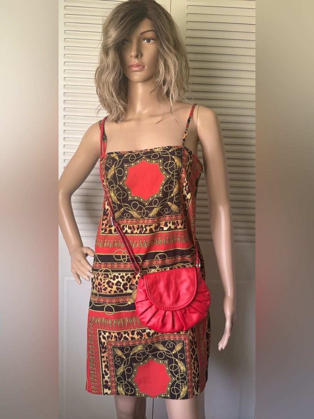 ASOS baroque leopard chain Red/Brown Patterned Slip Dress adjustable straps Sz 4
